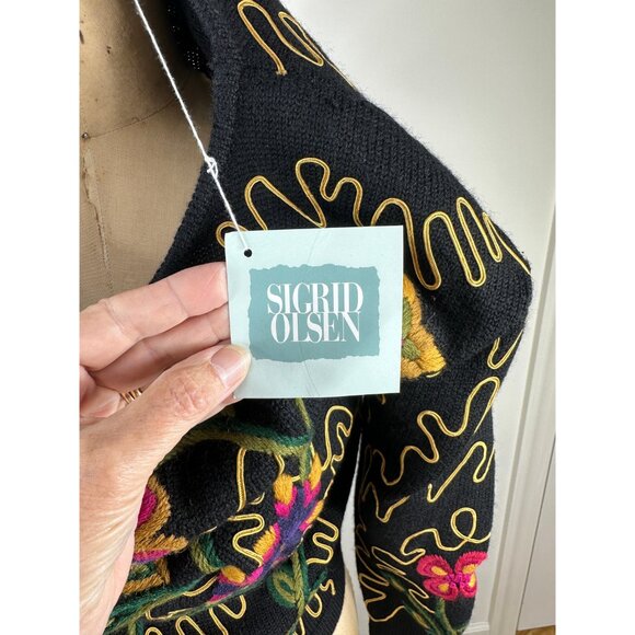 Wool sweater pullover jumper embroidered floral by Sigrid Olsen Size M - Picture 9 of 9